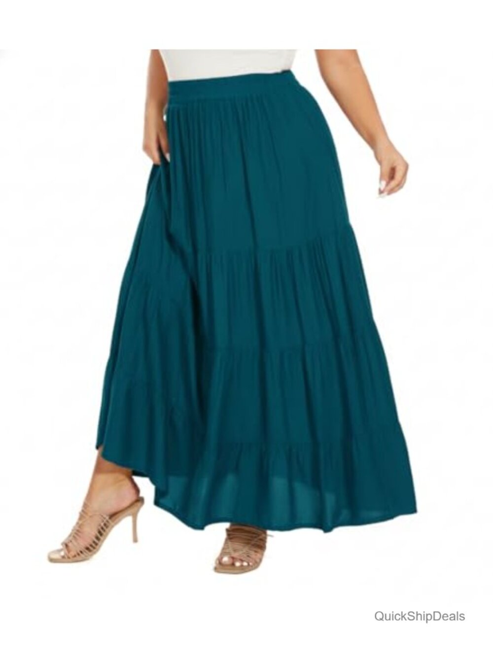 Boho Gypsy Renaissance Tiered Maxi Skirt Plus Size Elastic Waist